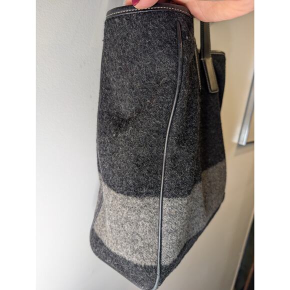 Vintage Coach Gray Black Wool Felt Leather Tote Bag Colorblock Fall Winter - Picture 5 of 7